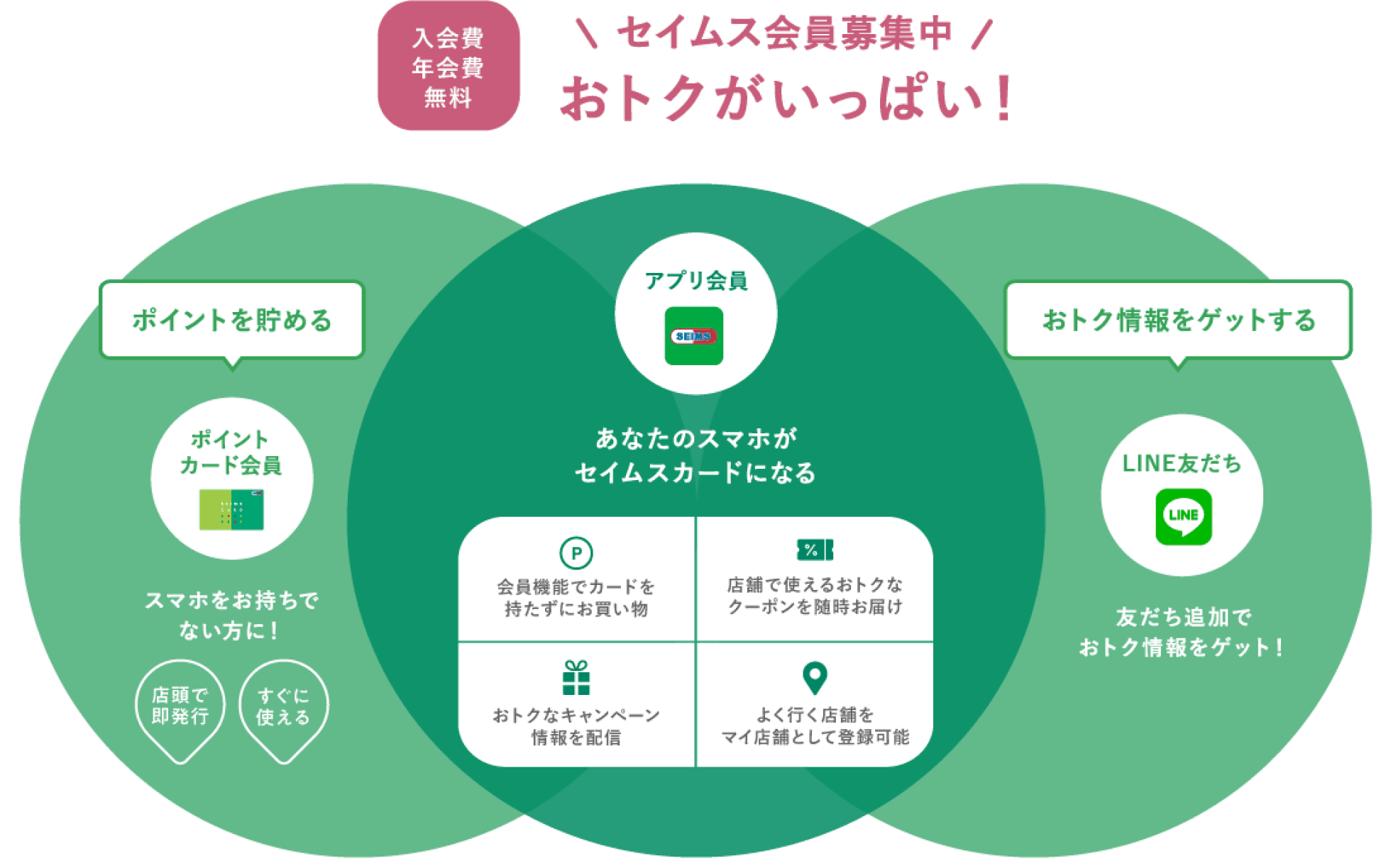 セイムス会員募集中 おトクがいっぱい！