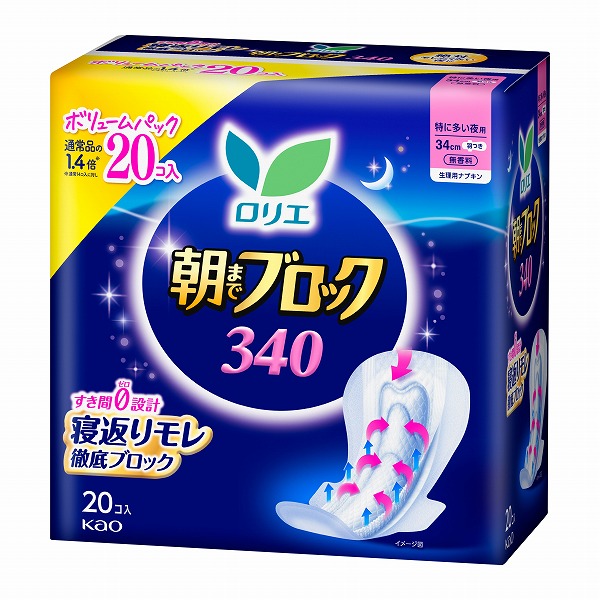 ロリエ 朝までブロック 340 羽つき（医薬部外品）20個入×12パック（1