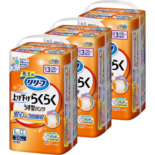花王 リリーフ 上げ下げらくらく うす型パンツ M-L 32枚×3袋 花王 リリーフ 上げ下げらくらくうす型パンツ 3回分 L-LL パンツ