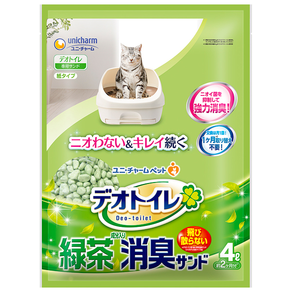 ユニ・チャームペット　デオトイレ　飛び散らない緑茶成分入り消臭サンド4L×8袋入り　1ケース