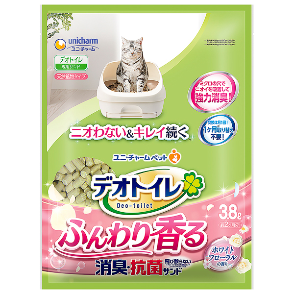 ユニチャーム デオトイレふんわり香る消臭・抗菌サンド　ホワイトフローラルの香り3.8L×4パック(1ケース)