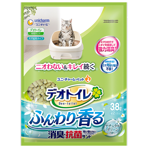 ユニチャーム デオトイレふんわり香る消臭・抗菌サンド　ナチュラルグリーンの香り　3.8L×4パック(1ケース)