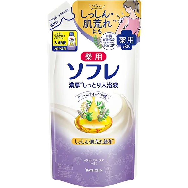 薬用ソフレ 濃厚しっとり入浴液 ホワイトフローラルの香り つめかえ用 400ml (医薬部外品)