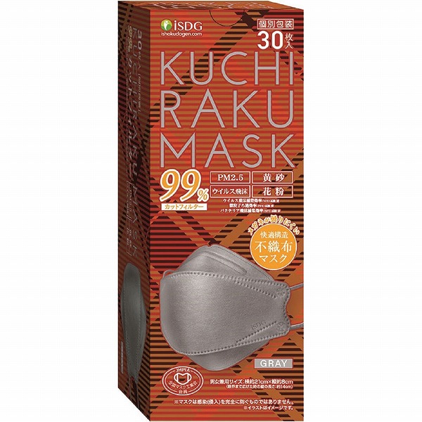 KUCHIRAKU MASK（クチラクマスク） グレー 30枚入