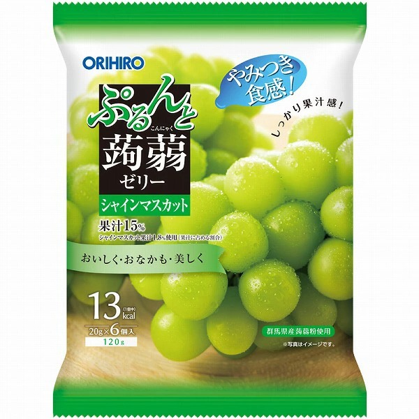 オリヒロ ぷるんと蒟蒻ゼリーパウチ シャインマスカット 120g（20g×6 個）×24袋入り (1ケース)