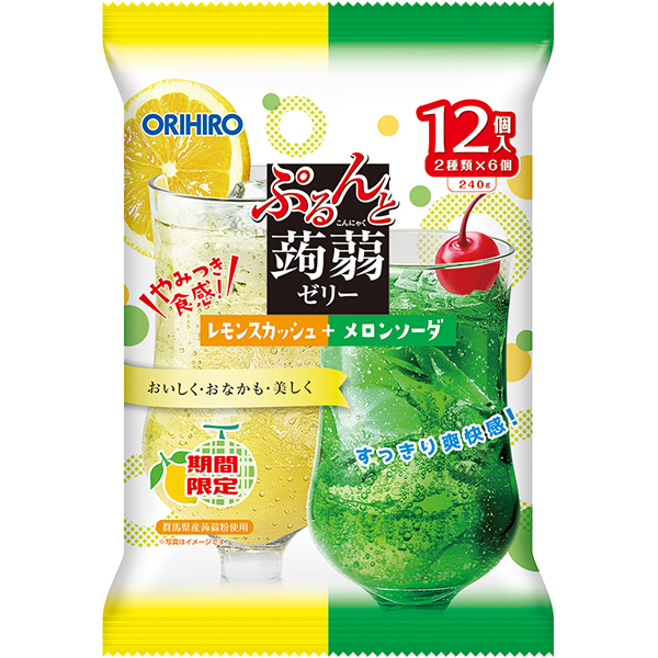 ぷるんと蒟蒻ゼリーパウチ レモンスカッシュ＋メロンソーダ 240g×12個 (1ケース)
