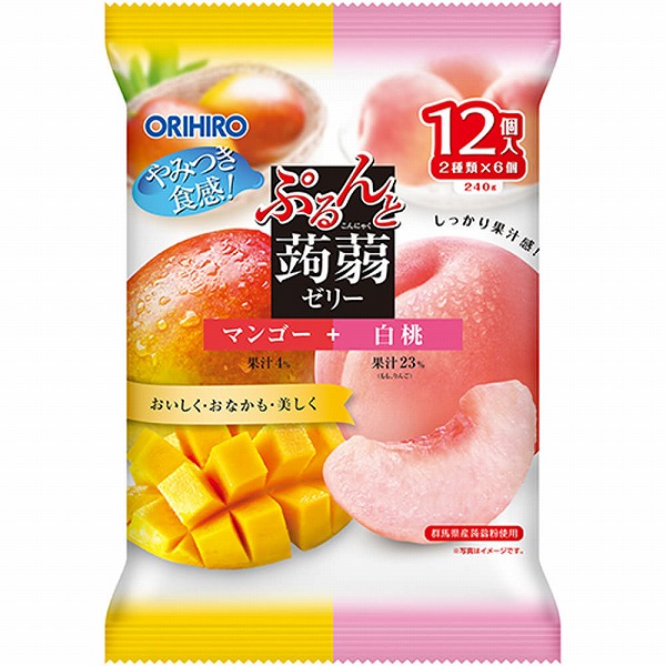 オリヒロ ぷるんと蒟蒻ゼリーパウチ マンゴー＋白桃 240g(20g×12個)×12個(1ケース)