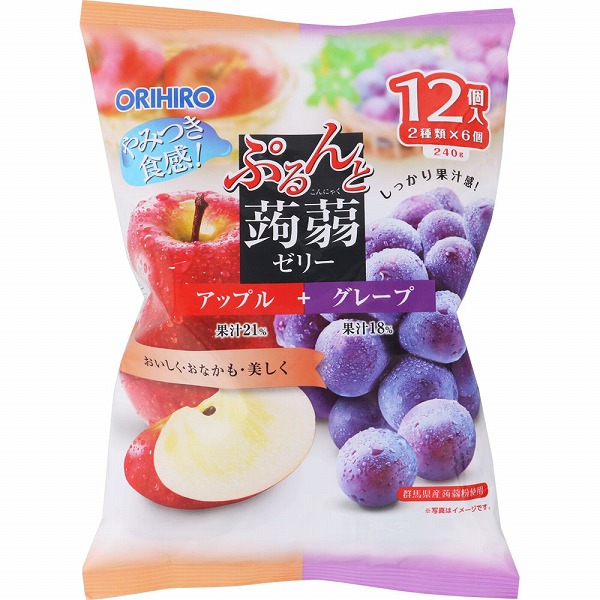 ぷるんと蒟蒻ゼリーパウチ アップル＋グレープ 240g×12袋(1ケース)