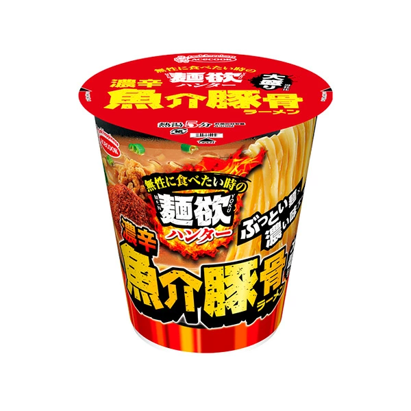 エースコック 麺欲ハンター 濃辛魚介豚骨ラーメン 大盛り 102g×12個 (1ケース)
