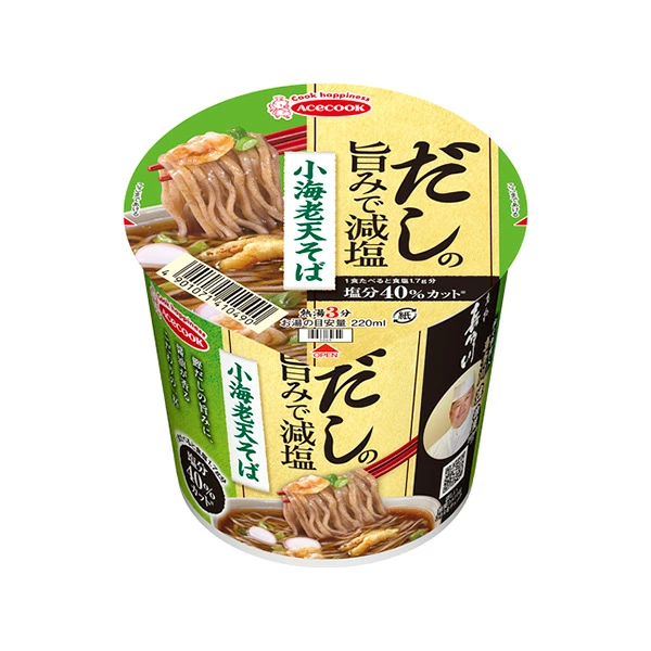 エースコック だしの旨みで減塩 小海老天そば 42g×12個 (1ケース)