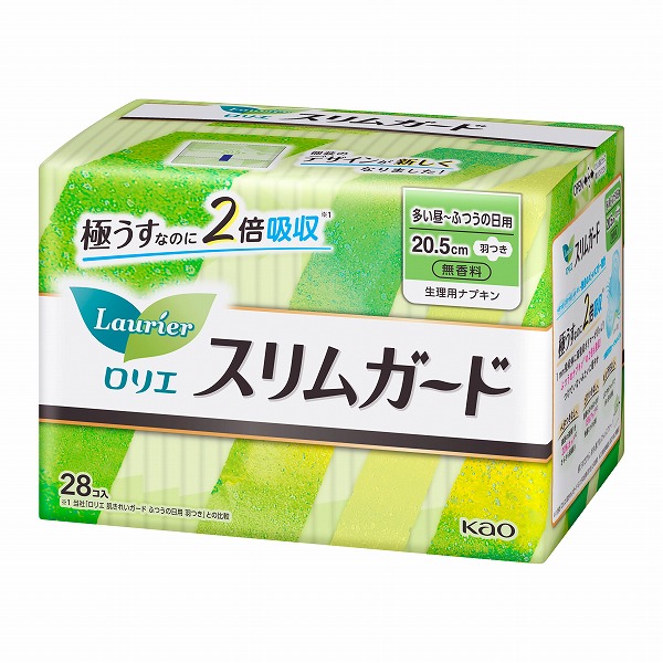 ロリエ スリムガード 多い昼～ふつうの日用 羽つき（医薬部外品） 28個入×16パック（1ケース）　花王