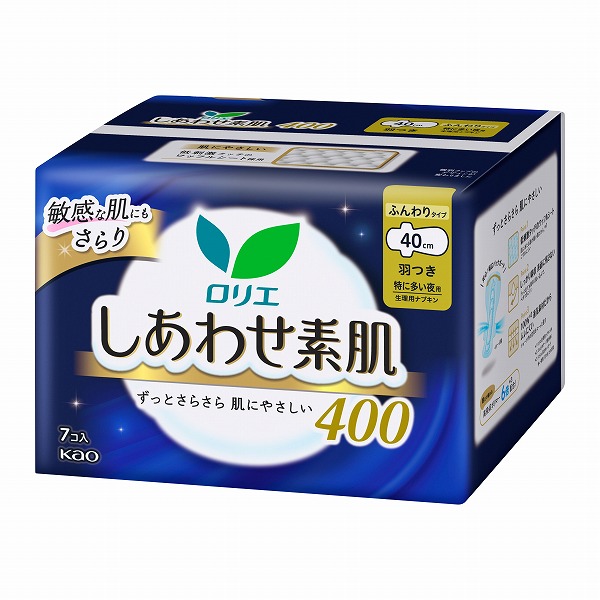 ロリエ しあわせ素肌 ふんわりタイプ 特に多い夜用 羽つき 40cm （医薬部外品）7個入×16パック（1ケース）　花王