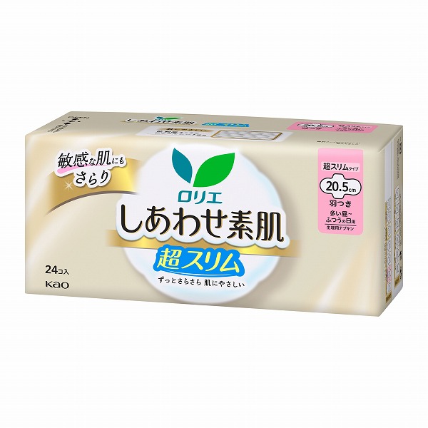 ロリエ しあわせ素肌 通気超スリム ふつうの日用 20.5cm 羽つき24個入×18パック（1ケース）　花王