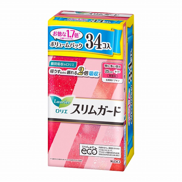 ロリエ　スリムガード　特に多い昼用 25cm羽つき　 34個×3パック　(医薬部外品)　花王