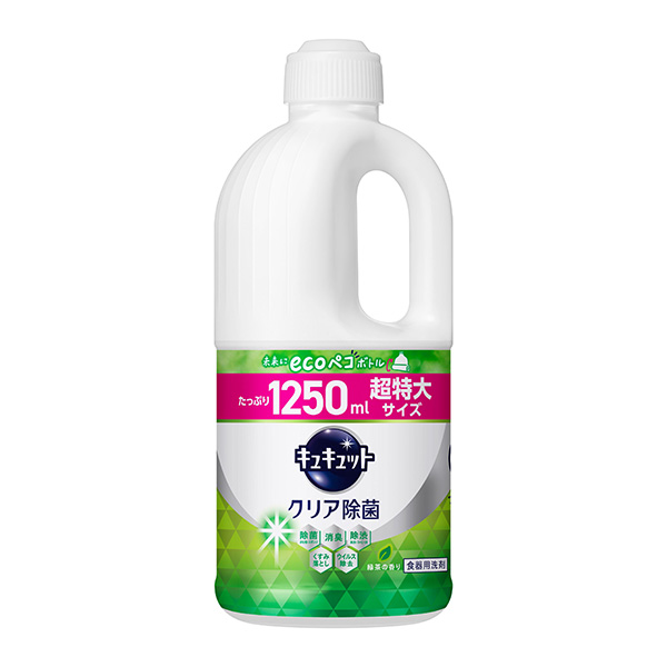 キュキュット　クリア除菌　緑茶の香り　つめかえ用　1250ml ×6個（1ケース）　花王