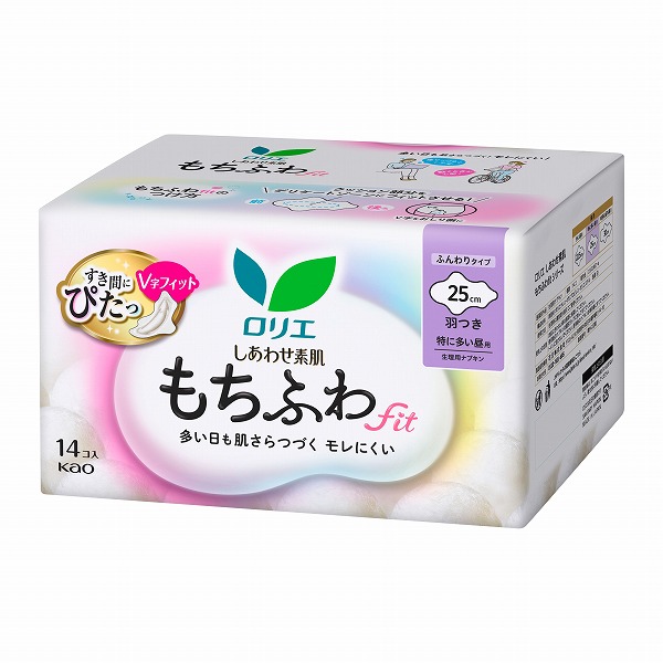 【医薬部外品】ロリエ しあわせ素肌 もちふわfit 特に多い昼用25cm 羽つき 14個×3セット　花王
