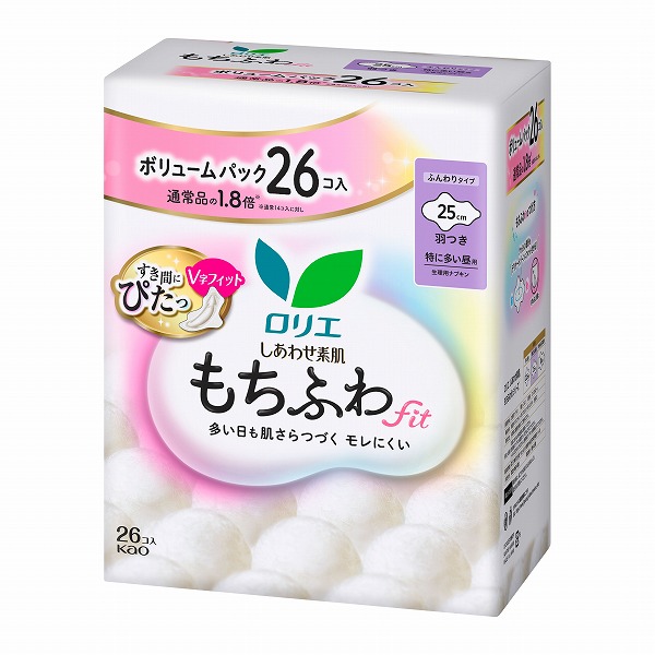 ロリエしあわせ素肌 もちふわfit 特に多い昼用25cm羽つき ボリュームパック 26個×3セット 【医薬部外品】　花王