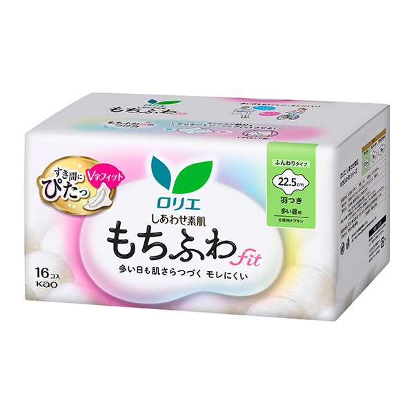 ロリエ しあわせ素肌 もちふわfit 多い昼用22.5cm 羽つき 16個×3パック【医薬部外品】　花王