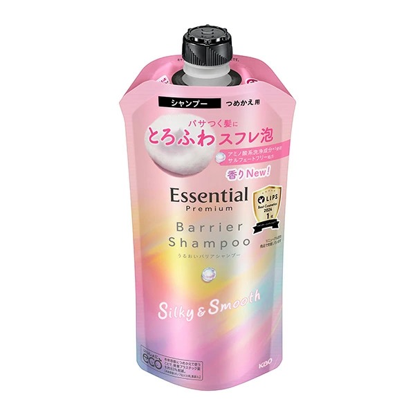 花王 エッセンシャル プレミアム うるおいバリアシャンプー シルキー&スムース つめかえ用 340ml　花王
