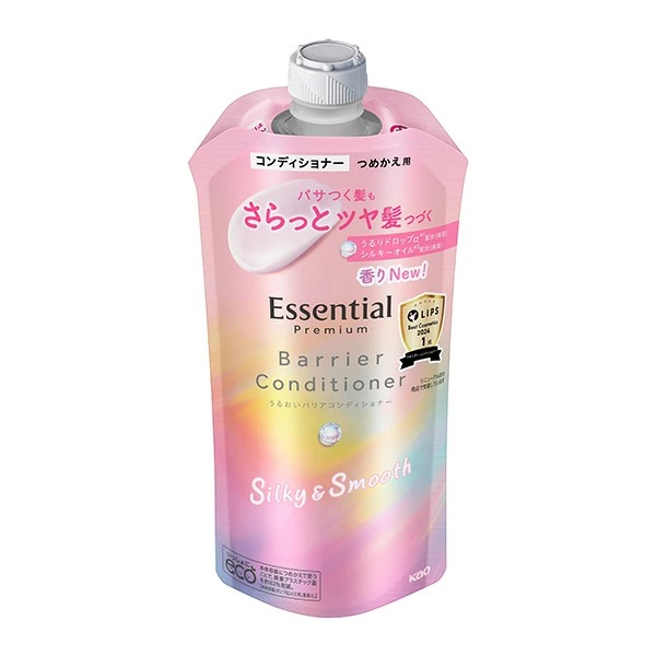 花王 エッセンシャル プレミアム うるおいバリアコンディショナー シルキー&スムース つめかえ用 340ml　花王