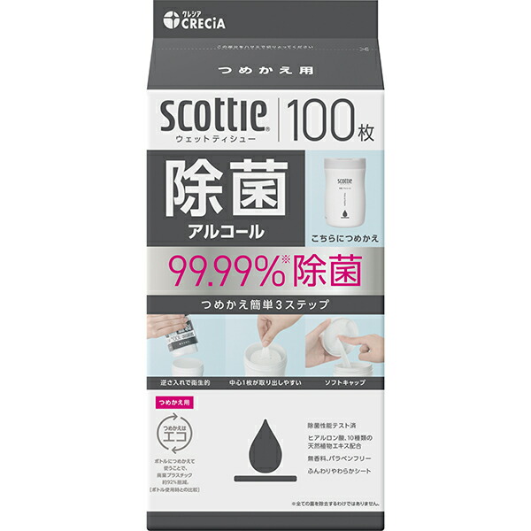 スコッティ ウェットティシュー 除菌 アルコール つめかえ用 100枚
