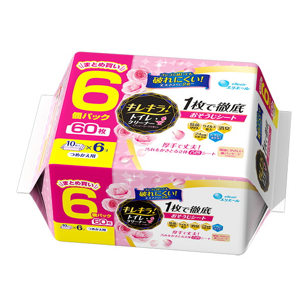 キレキラ！トイレクリーナー 1枚で徹底おそうじシート ハッピーローズ つめかえ 10枚入り×6パック×4個セット(SH)