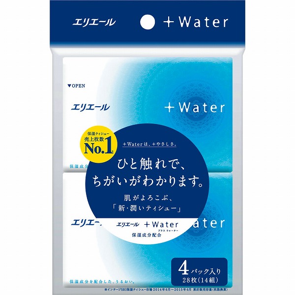 エリエール +Water (ポケット) 14組28枚×4パック×64セット入り (1ケース)