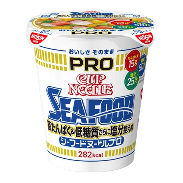 日清 カップヌードルPRO 高たんぱく&低糖質さらに塩分控えめ シーフードヌードル 78g×12個入り (1ケース)