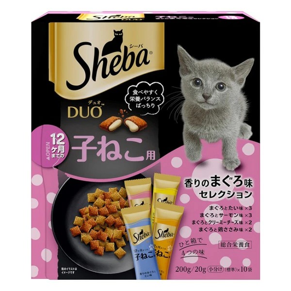 シーバ デュオ 12ヶ月までの子ねこ用 香りのまぐろ味セレクション 200g×12箱入り (1ケース)