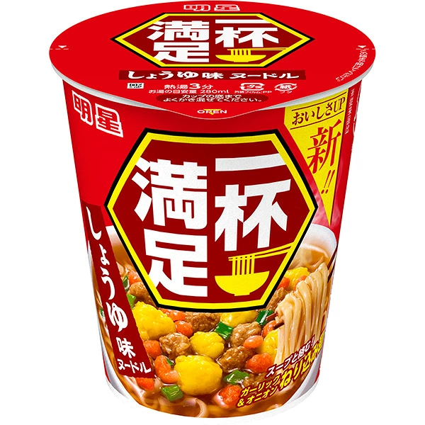 明星 一杯満足 しょうゆ味ヌードル 62g×12個 (1ケース)