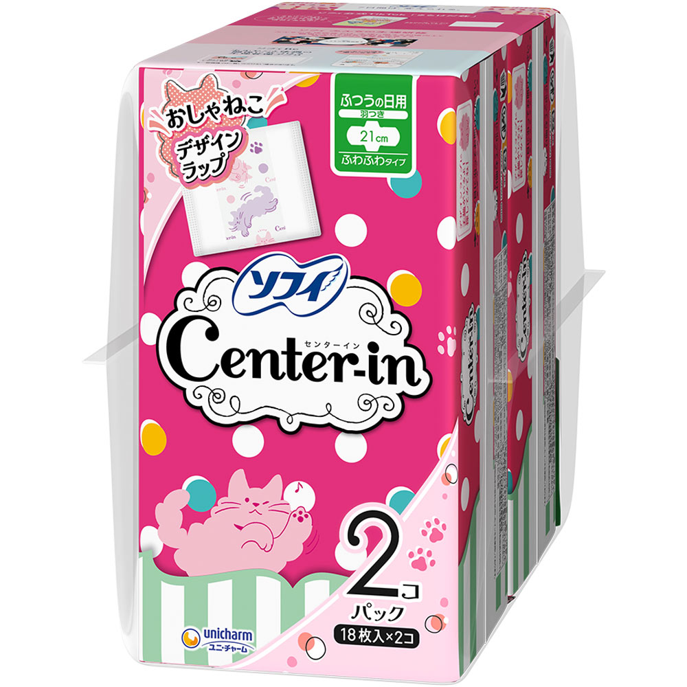 センターイン ふわふわタイプ ふつうの日羽つき 21cm 18枚×2個×3セット【医薬部外品】