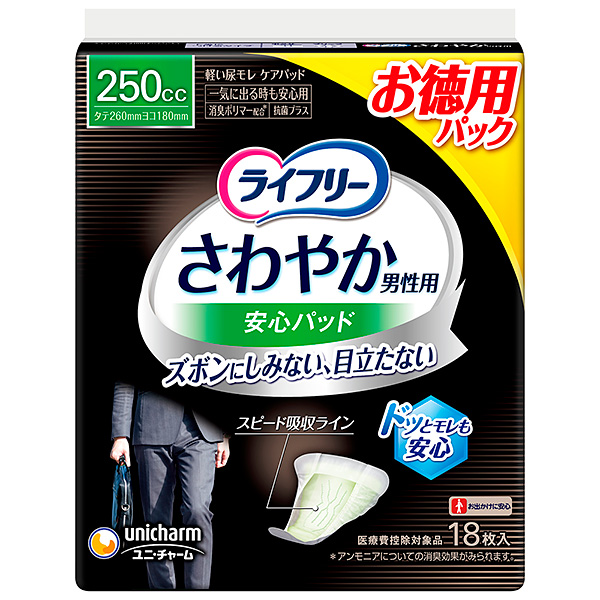 ライフリーさわやかパッド男性用一気に出る時も250ｃｃお徳用18枚 PP