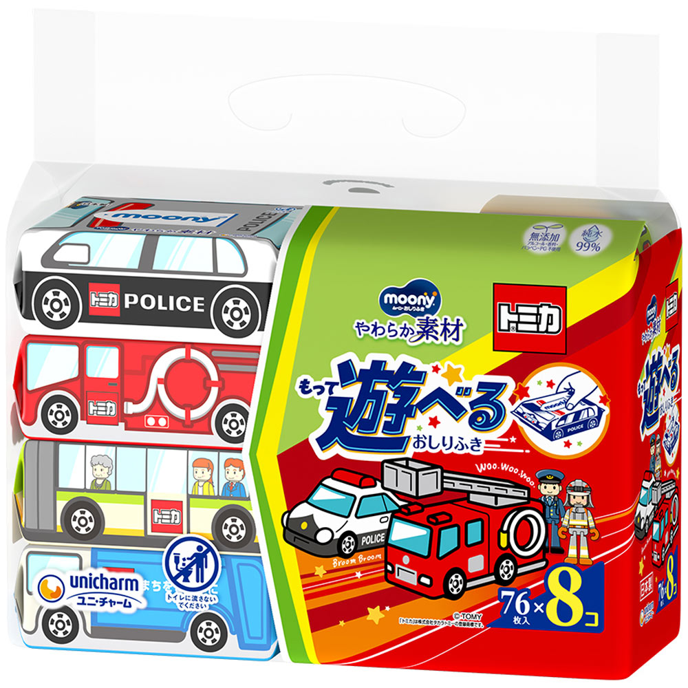 ムーニーおしりふきやわらか素材詰替トミカ 76枚×8個×4セット (1ケース)